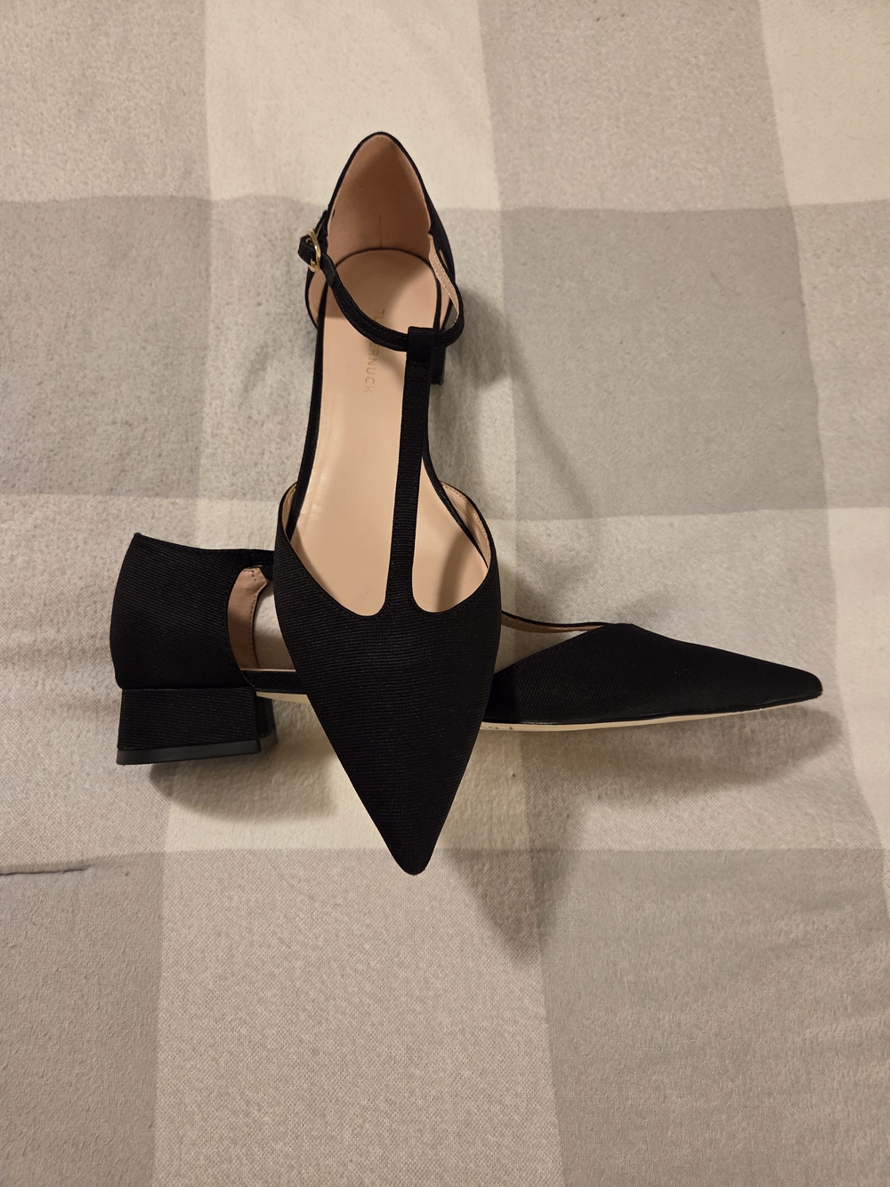 Tuckernuck Black Grosgrain Collins Pointed T-Strap Low Block Heel Pumps